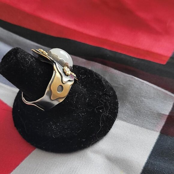 Rainbow Moonstone Lotus Ring Adjustable - Picture 3 of 4